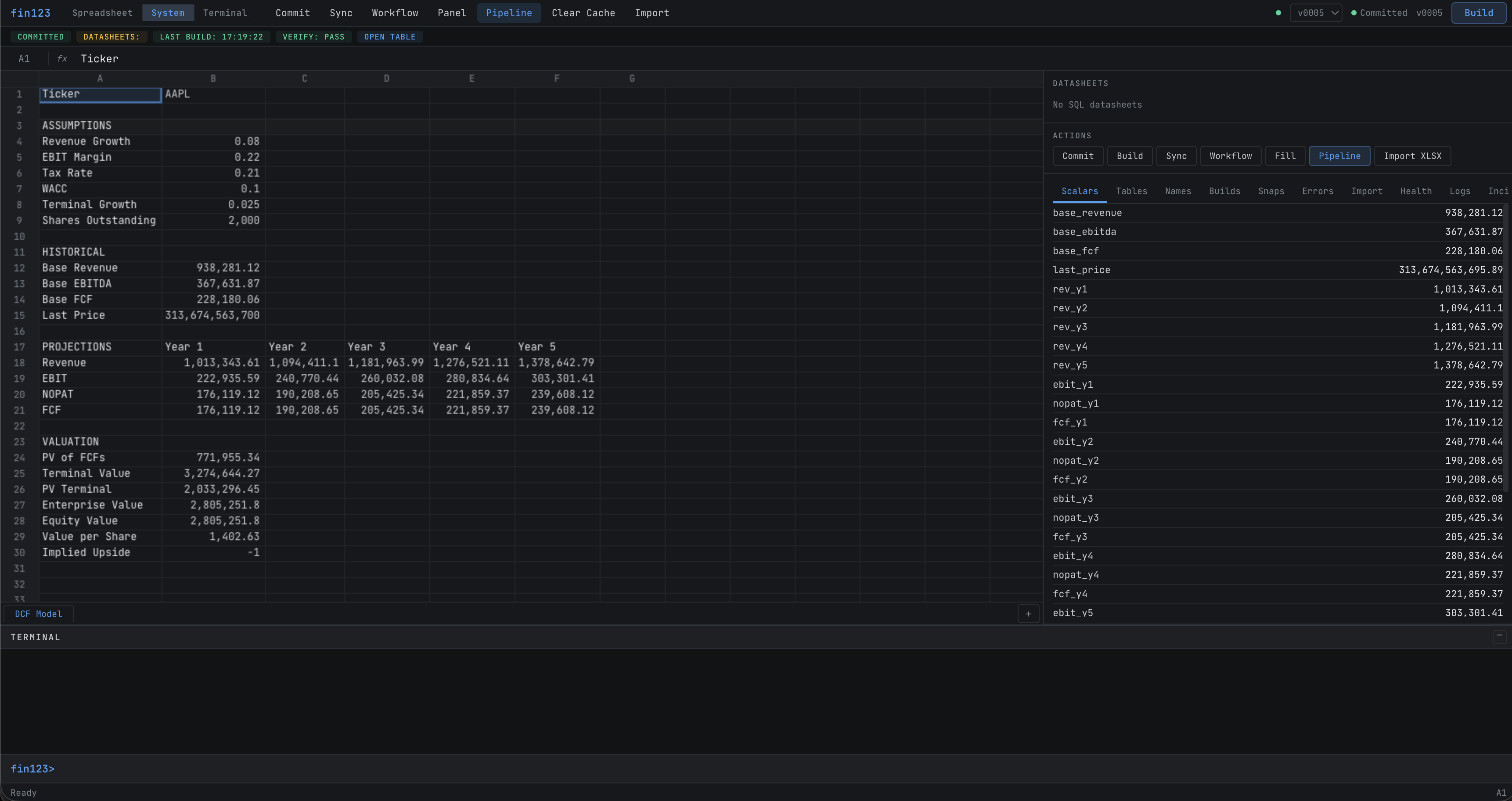 fin123 System mode -- sheet and panel